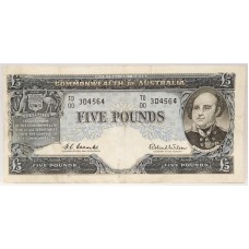 AUSTRALIA 1960 . FIVE 5 POUNDS BANKNOTE . COOMBS/WILSON . FIRST and LAST PREFIX COMBINATION